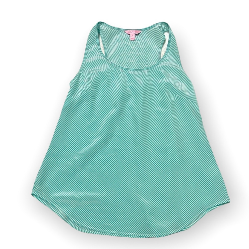 Lilly Pulitzer SzS Tank Top Cami Stripped Mint Green White Scoop Neck Sleeveles